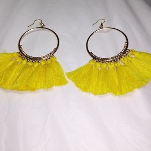 Yellow TASSEL HOOP EARRINGS